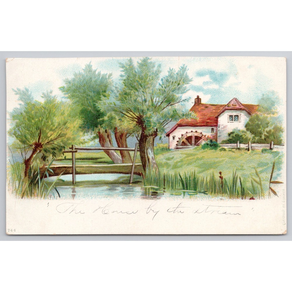 Vintage Postcard The House by the Stream‎ Rural Landscape Scene